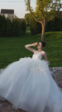 Simple Elegant Ball Gown Strapless Satin Tulle Long Wedding Dresses HZ1024
