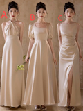 Champagne Elegant A Line Satin Long Bridesmaid Dress HZ1024