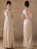 Champagne Elegant A Line Satin Long Bridesmaid Dress HZ1024