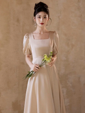 Champagne Elegant A Line Satin Long Bridesmaid Dress HZ1024