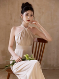 Champagne Elegant A Line Satin Long Bridesmaid Dress HZ1024