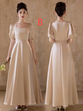 Champagne Elegant A Line Satin Long Bridesmaid Dress HZ1024