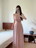 Classy Simple A Line Halter Satin Long Bridesmaid Dress HZ1024