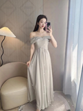 Elegant Simple A Line Off The Shoulder Chiffon Long Bridesmaid Dress HZ1024