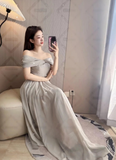 Elegant Simple A Line Off The Shoulder Chiffon Long Bridesmaid Dress HZ1024