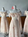 Cute A Line Satin Tulle Printing Flowers Long Bridesmaid Dress HZ1024