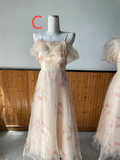 Cute A Line Satin Tulle Printing Flowers Long Bridesmaid Dress HZ1024