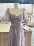 Unique A Line Lilac Chiffon Long Bridesmaid Dress HZ1024