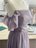 Unique A Line Lilac Chiffon Long Bridesmaid Dress HZ1024