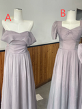 Unique A Line Lilac Chiffon Long Bridesmaid Dress HZ1024