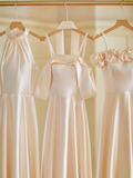 Calssy Champagne A Line Satin Long Bridesmaid Dress HZ1024
