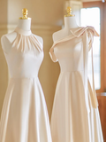 Calssy Champagne A Line Satin Long Bridesmaid Dress HZ1024