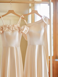 Calssy Champagne A Line Satin Long Bridesmaid Dress HZ1024