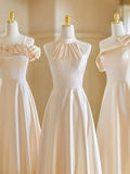 Calssy Champagne A Line Satin Long Bridesmaid Dress HZ1024