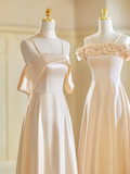 Calssy Champagne A Line Satin Long Bridesmaid Dress HZ1024