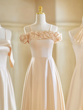 Calssy Champagne A Line Satin Long Bridesmaid Dress HZ1024
