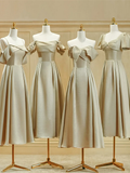 Elegant Simple A Line Satin Long Bridesmaid Dress HZ1024
