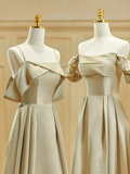 Elegant Simple A Line Satin Long Bridesmaid Dress HZ1024