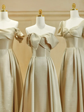 Elegant Simple A Line Satin Long Bridesmaid Dress HZ1024
