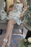 Spaghetti Straps Sleeveless Ruffles Tulle Sheath Mini Homecoming Dress HZ1024