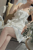 Spaghetti Straps Sleeveless Ruffles Tulle Sheath Mini Homecoming Dress HZ1024