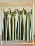 Olive Green Elegant A Line Satin Long Bridesmaid Dress HZ1024
