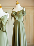 Olive Green Elegant A Line Satin Long Bridesmaid Dress HZ1024