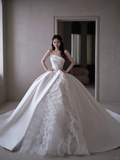 Timeless Ball Gown Strapless Satin Applique Tulle Long Wedding Dresses HZ1024