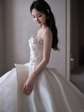 Timeless Ball Gown Strapless Satin Applique Tulle Long Wedding Dresses HZ1024
