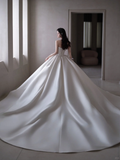 Timeless Ball Gown Strapless Satin Applique Tulle Long Wedding Dresses HZ1024