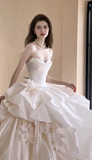 Vintage Ball Gown Strapless Satin Long Wedding Dresses HZ1024