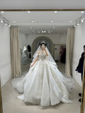 Timeless Ball Gown Off The Shoulder Satin Tulle Lace Beaded With Veil Long Wedding Dresses HZ1024