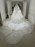 Timeless Ball Gown Off The Shoulder Satin Tulle Lace Beaded With Veil Long Wedding Dresses HZ1024