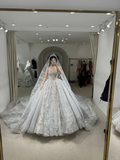 Gorgeous Ball Gown Strapless Satin Tulle Sequin Beaded With Veil Long Wedding Dresses HZ1024