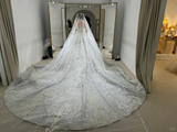 Gorgeous Ball Gown Strapless Satin Tulle Sequin Beaded With Veil Long Wedding Dresses HZ1024