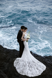 Unique Mermaid Spaghetti Strpas White Tulle Applique With Veil Long Wedding Dresses HZ1024