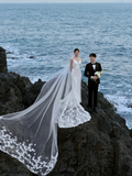 Unique Mermaid Spaghetti Strpas White Tulle Applique With Veil Long Wedding Dresses HZ1024