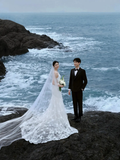 Unique Mermaid Spaghetti Strpas White Tulle Applique With Veil Long Wedding Dresses HZ1024
