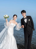 Unique Mermaid Off The Shoulder White Satin Tulle Applique Long Sleeve With Veil Long Wedding Dresses HZ1024