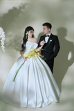 Elegant Ball Gown Off The Shoulder White Satin Long Wedding Dresses HZ1024