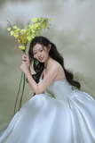 Elegant Ball Gown Off The Shoulder White Satin Long Wedding Dresses HZ1024
