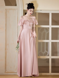 Elegant A Line Spaghetti Straps Blush Pink Satin Long Bridesmaid Dress HZ1024