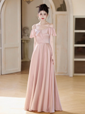 Elegant A Line Spaghetti Straps Blush Pink Satin Long Bridesmaid Dress HZ1024