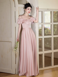 Elegant A Line Spaghetti Straps Blush Pink Satin Long Bridesmaid Dress HZ1024
