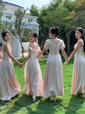 Elegant A Line Satin Long Bridesmaid Dress HZ1024