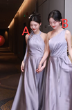 Classy Simple A Line Lilac Satin Long Bridesmaid Dress HZ1024