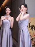 Classy Simple A Line Lilac Satin Long Bridesmaid Dress HZ1024