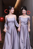 Classy Simple A Line Lilac Satin Long Bridesmaid Dress HZ1024