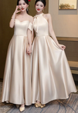 Champagne Classy A Line Satin Long Bridesmaid Dress HZ1024