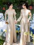 Classy A Line Off The Shoulder Satin Long Bridesmaid Dress HZ1024